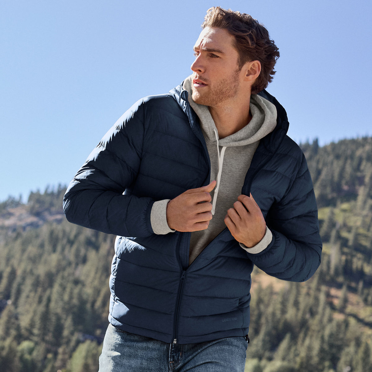 Men's Tall Hooded Wanderweight Packable Down Jacket