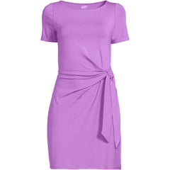 Women's Petite Short Sleeve Cotton Modal Wrap Above the Knee Dress