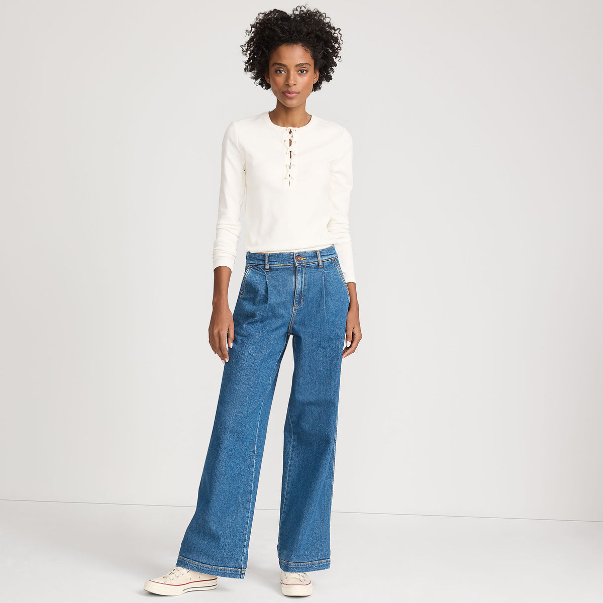 Women's Tall High Rise Soft Denim Pleated Wide Leg Trousers