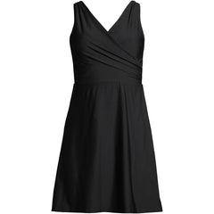 Women's Chlorine Resistant Tummy Control Surplice Wrap Swim Dress One Piece Swimsuit