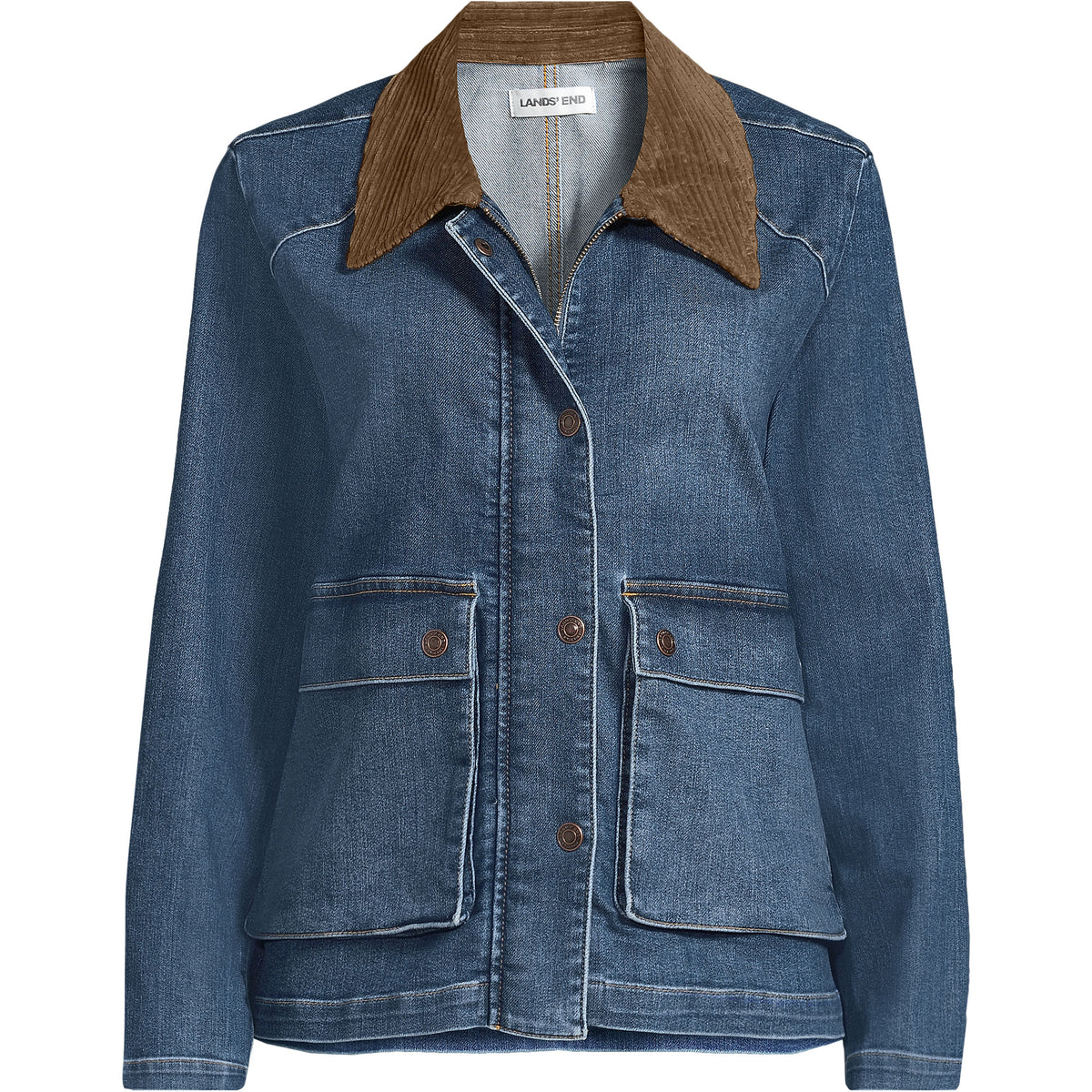 Women's Plus Size Corduroy Collared Denim Jacket