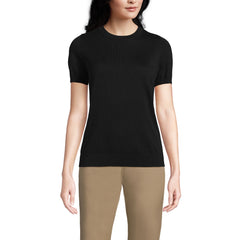 Women's Petite Cotton Modal Short Sleeve Jewel Neck Pullover Sweater