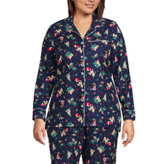 Women's Plus Size Long Sleeve Print Flannel Pajama Top
