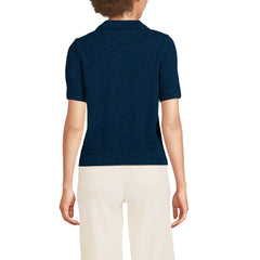 Women's Cotton Blend Short Sleeve Polo Sweater
