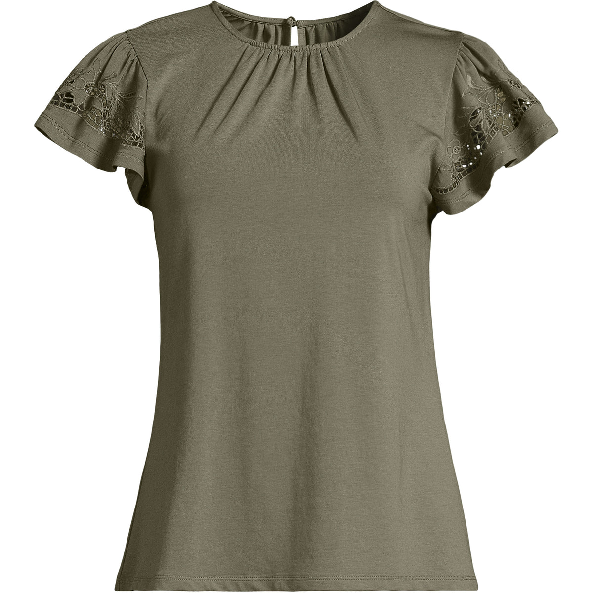 Women's Plus Size Lightweight Jersey Crew Neck Ruffle Sleeve Flowy Top