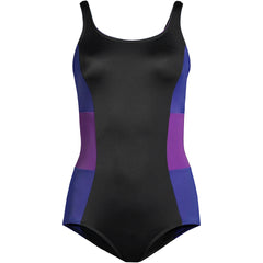 Women's Petite Scoop Neck Tugless Sporty One Piece Swimsuit