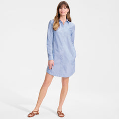 Women's Oxford Long Sleeve Button Front Shirt Dress