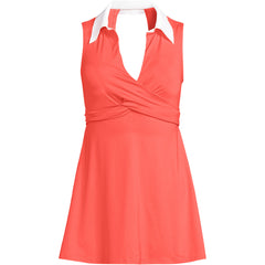 Women's Plus Size Polo Collar Tie Front Swim Dress Swimsuit