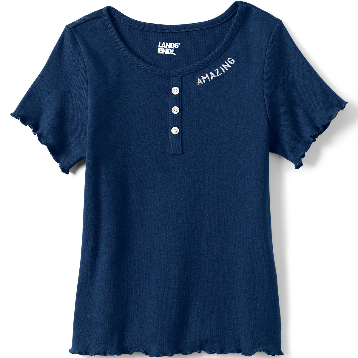 Girls Short Sleeve Ribbed Henley T-Shirt