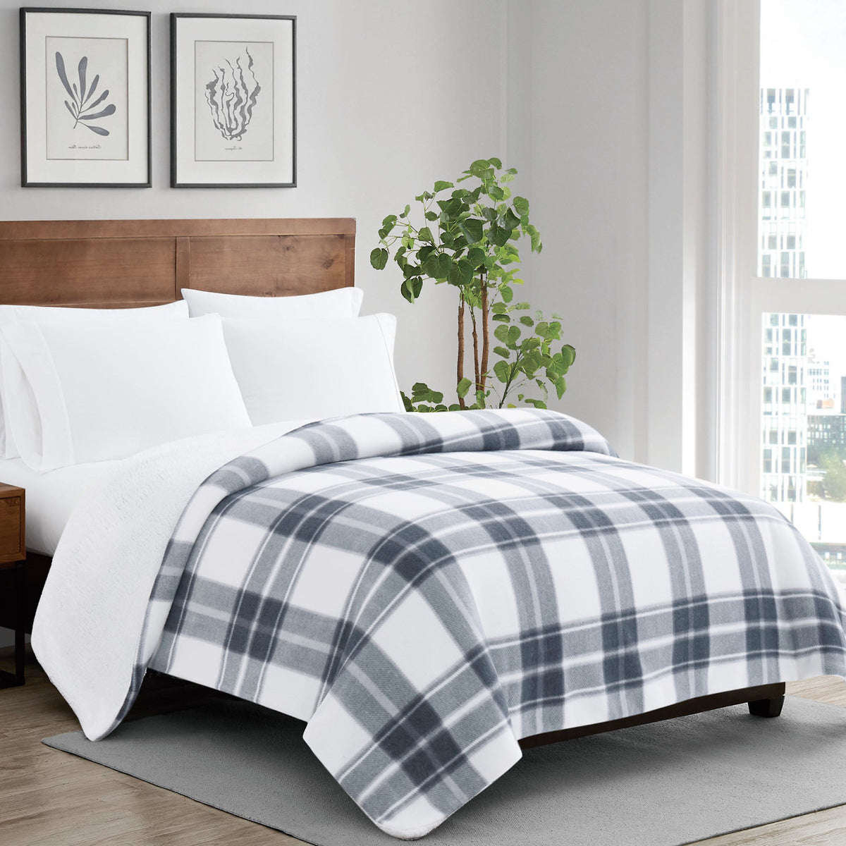 Cannon Cozy Teddy Plaid Sweater Knit Blanket