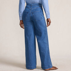 Women's Soft Denim High Rise Wide Leg Braided Jeans