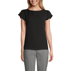 Women's Petite Short Sleeve Crepe Tulip Sleeve Blouse