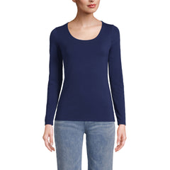 Women's Petite Lightweight Jersey Skimming Long Sleeve Scoop Neck T-shirt