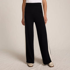Women's Fine Gauge Cotton Side Stripe Wide Leg Sweater Pants