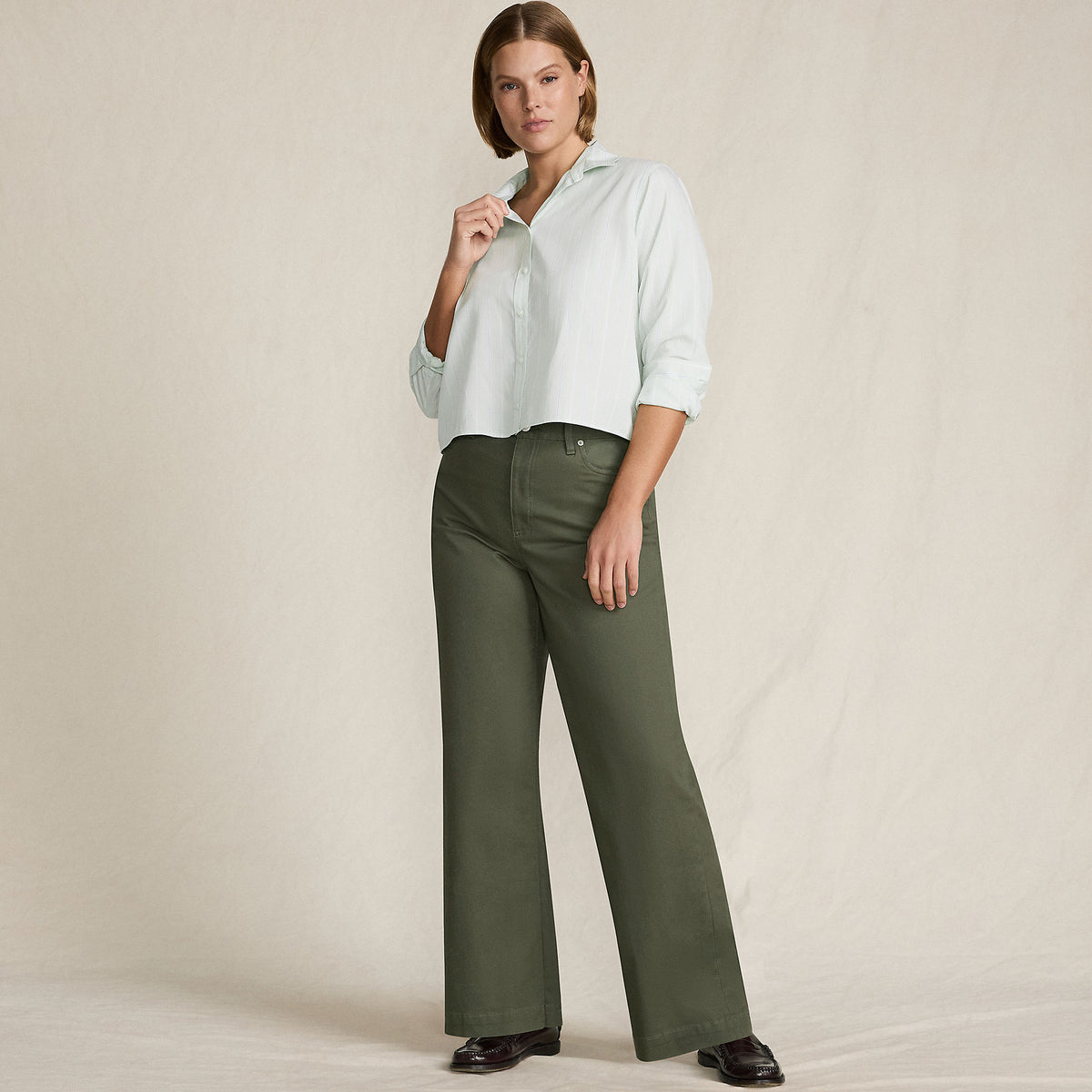Women's Plus Size High Rise 5 Pocket Wide Leg Chino Pants
