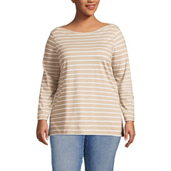 Women's Plus Size Supima Cotton Adjustable 3/4 Sleeve Boatneck Tunic