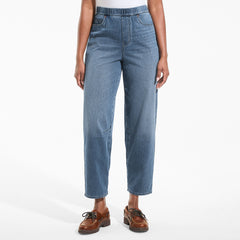 Women's Petite Starfish High Rise Knit Denim Barrel Leg Ankle Jeans
