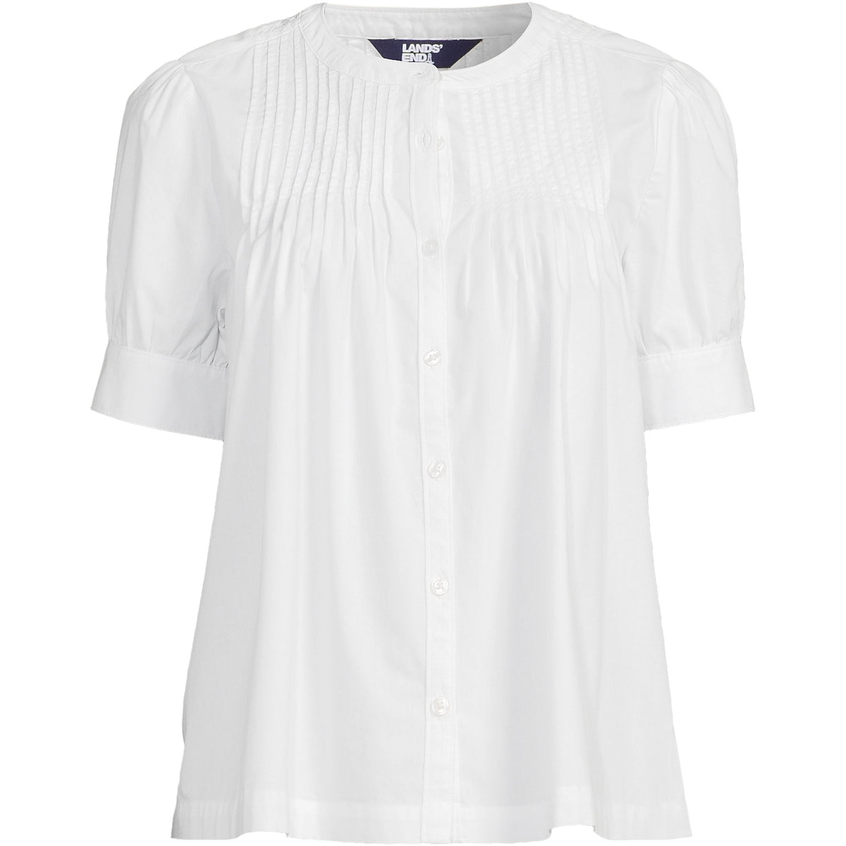 Women's Poplin Elbow Sleeve Pintuck Button Front Top