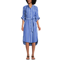 Women's Petite Poplin Oversized Puff Sleeve Midi Shirt Dress