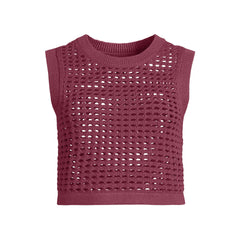 Women's Plus Size Cotton Viscose Open Knit Sleeveless Scoop Neck Top Cover Up