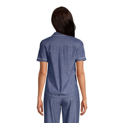 Women's Petite Short Sleeve Cotton Poplin Pajama Shirt
