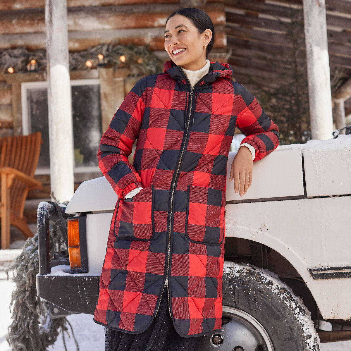 Women's Tall Print FeatherFree Insulated Diamond Quilted Maxi Coat