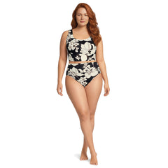 Women's Plus Size Tugless Midkini Top and High Waisted Bottom Swimsuit Set