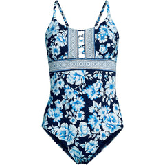 Women's Plus Size Lace Up One Piece Swimsuit
