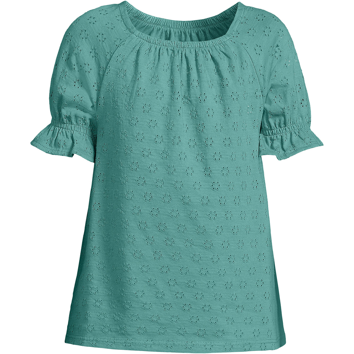 Girls Short Sleeve Eyelet Ruffle Sleeve Top
