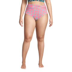 Women's Plus Size Chlorine Resistant Twist Front Retro High Waisted Bikini Bottoms