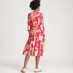 Women's Petite Crepe Button Front Long Sleeve Midi Dress