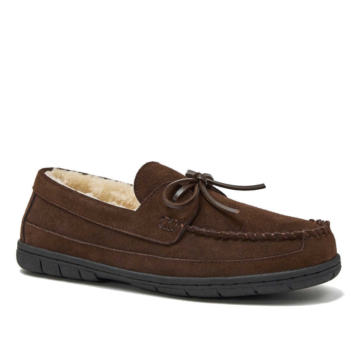 Men's Fuzzy Lined Lace Up Moccasin Slippers