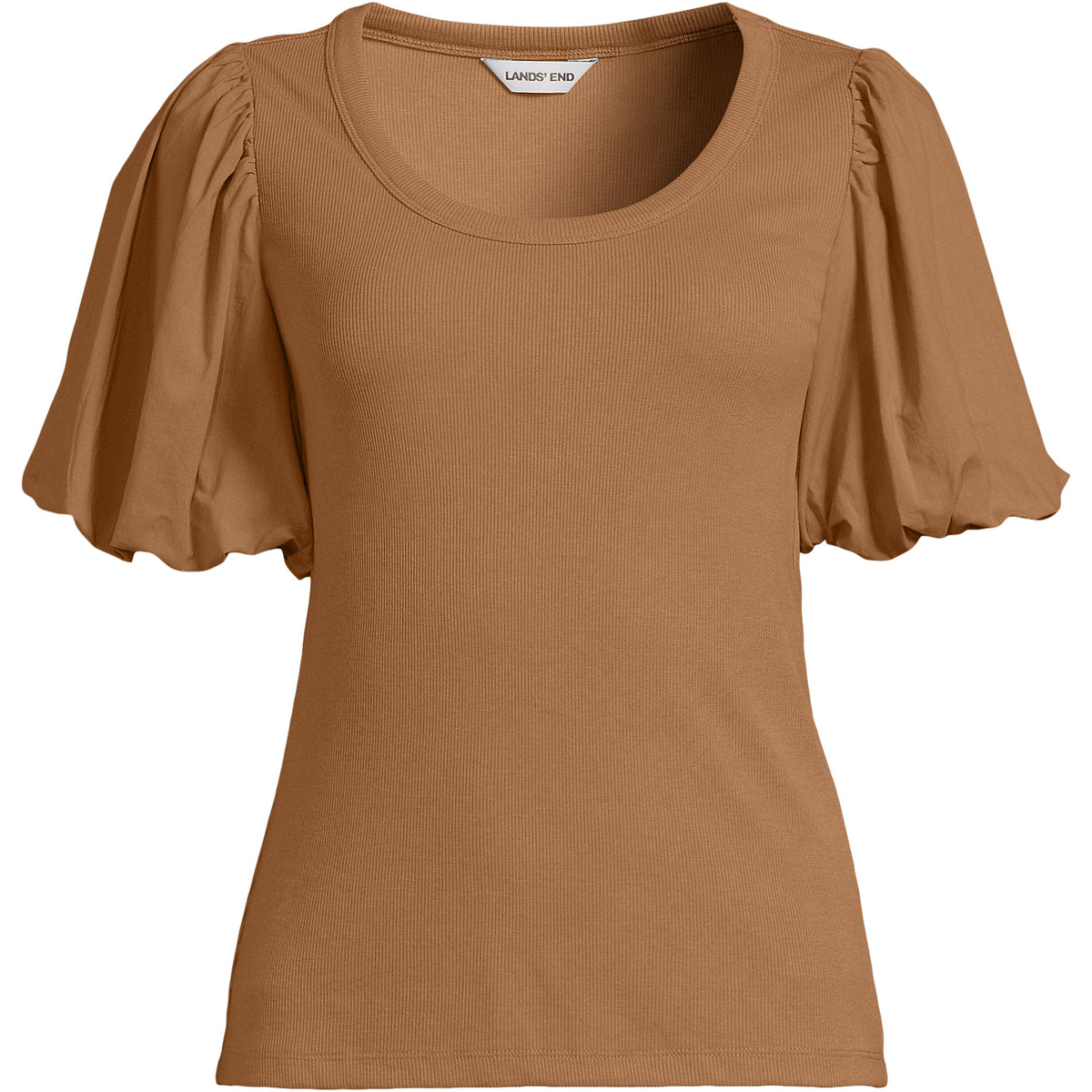 Women's Drapey Rib Puff Sleeve Scoop Neck Top