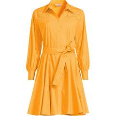 Women's Embroidered Poplin Button Front Dress with Godets