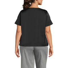 Women's Plus Charmeuse Short Sleeve Cowl Neck Top