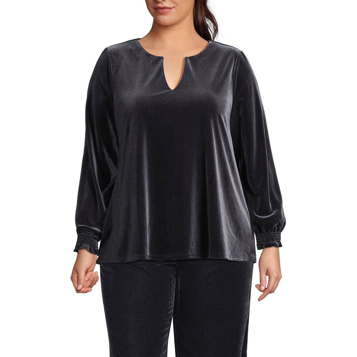 Women's Plus Size Long Sleeve Velvet Blouse