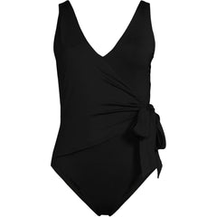 Women's Long Torso Side Tie Wrap One Piece Swimsuit