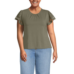 Women's Plus Size Lightweight Jersey Crew Neck Ruffle Sleeve Flowy Top