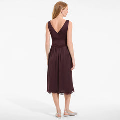 Women's Petite Satin Sleeveless Lace Detail Dress