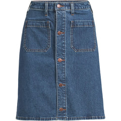 Women's Soft Denim Mid Rise Button Through Above the Knee Skirt