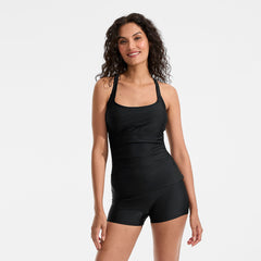 Women's Essential Tie Back Ruched Tankini and Shorts Two Piece Set
