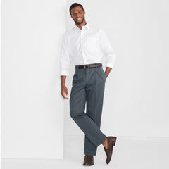 Men's Long No Iron Traditional Fit Pleated Front Chino Pant