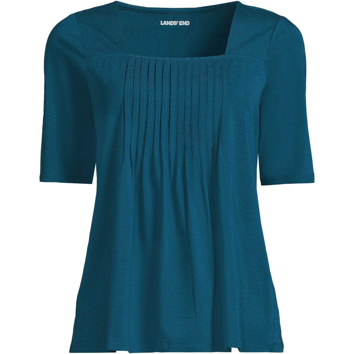 Women's Elbow Sleeve Lightweight Jersey Pintuck Square Neck Top