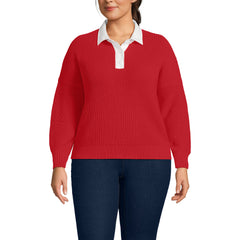 Women's Plus Size Drifter Rugby with Woven Collar Sweater