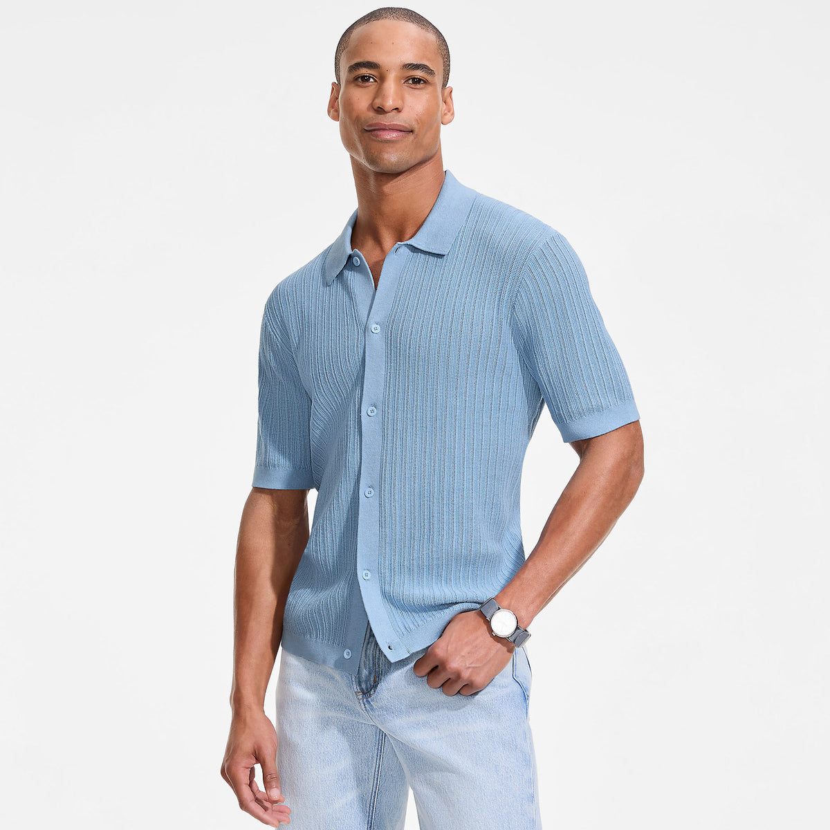 Men's Short Sleeve Lightweight Button Through Polo
