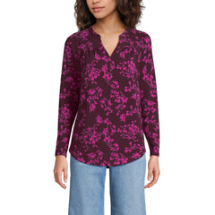 Women's Petite Long Sleeve Lightweight Jersey Notch Neck Tunic Top