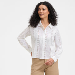 Women's Eyelet Cropped Button Front Shirt