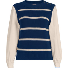 Women's Drifter Shaker Button Shoulder Sweater Vest with Poplin Sleeves