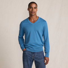 Men's Fine Gauge Cotton V Neck Sweater