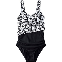 Women's Long Torso Chlorine Resistant One Piece Fauxkini Swimsuit